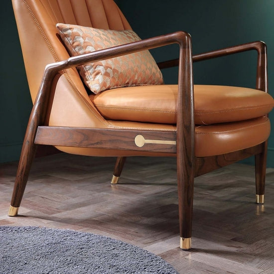 木棕色方形复古皮革扶手椅