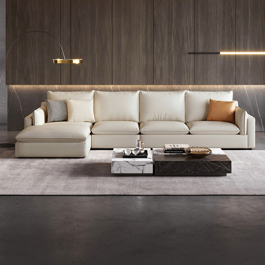 Nordic Style Beige Color L-Shape Leather Sofa with Modern Design