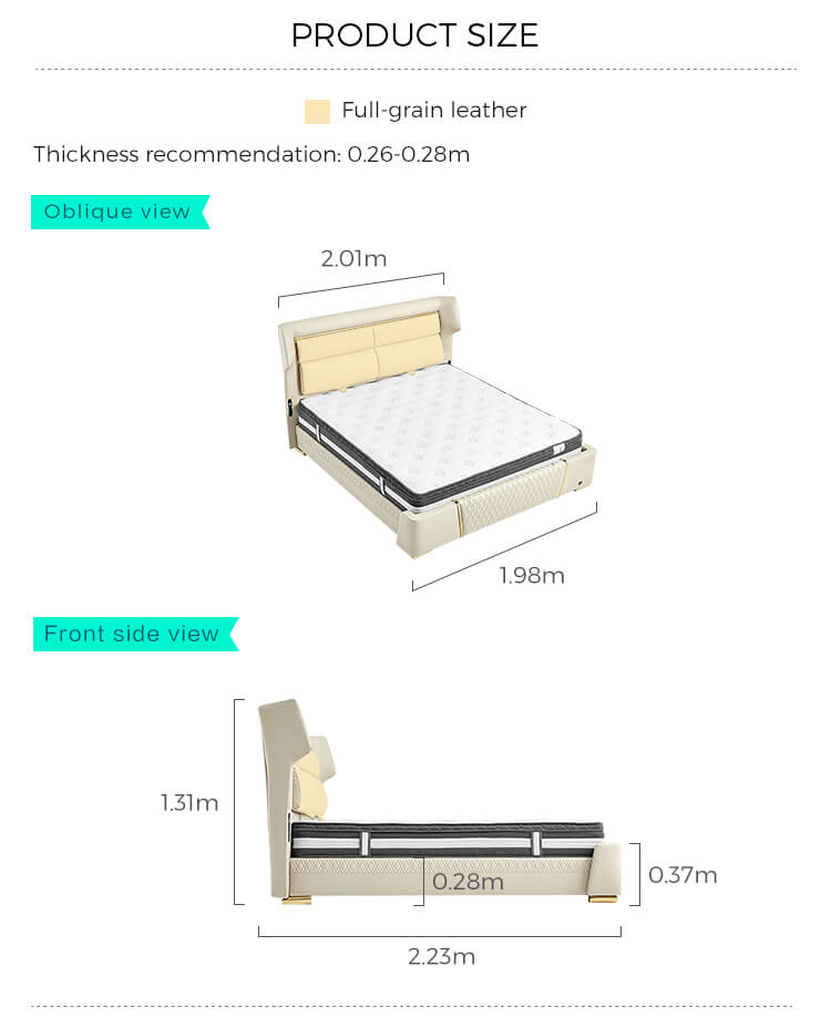 Modern Leather Upholstered Platform Bed Frame with Adjustable Bed Base