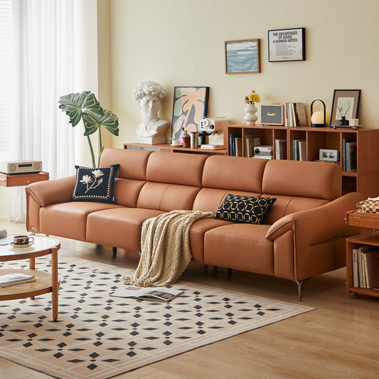 Orange Color Leather Living Room Sofa with Metal Feet