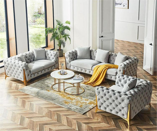 Chesterfield Style Button Tufted Fabric Sofa Set for a Chic Space