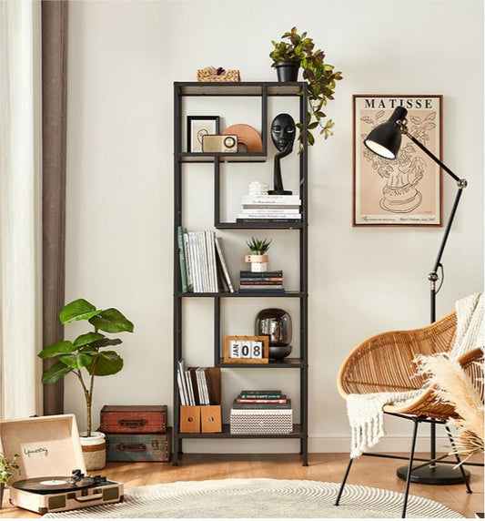 Chic Modern Wood Bookshelf Metal Cabinet for Living Room