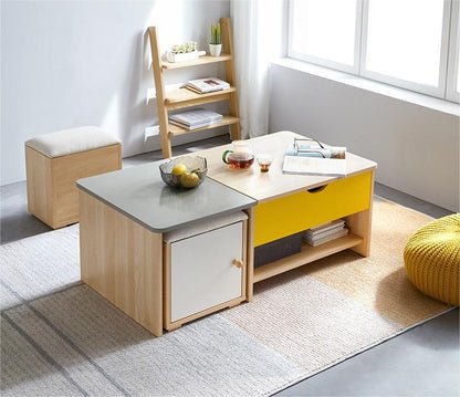 储物木质现代客厅方形白色升降桌