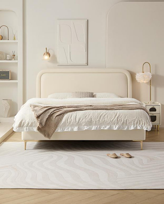 现代卧室设计特大号双人床带皮革