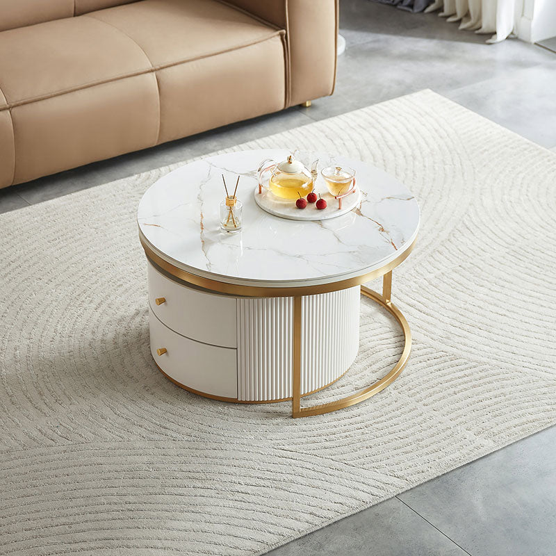 Modern White Round Coffee Tables with Marble Tops