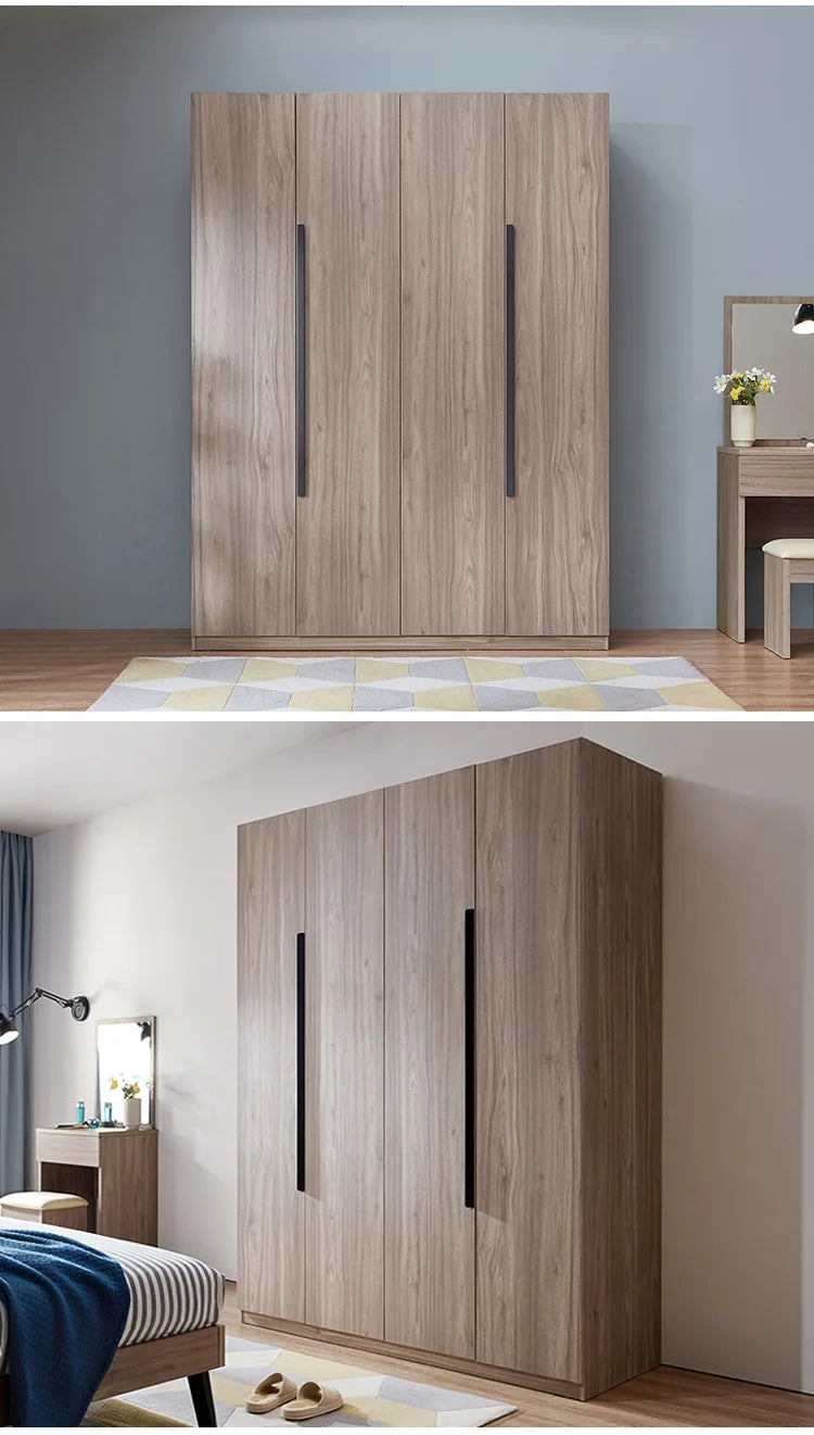 Spacious 4-Door Sliding Wooden Wardrobe Closet with Drawers