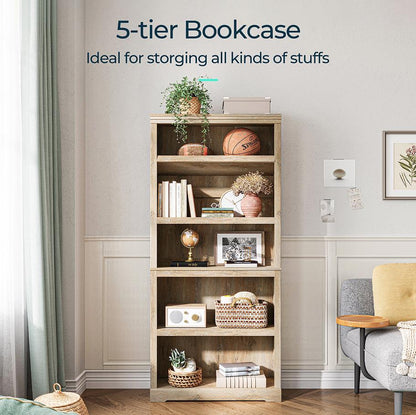 Mid-Century Modern 5-Tier Wood Bookshelf with Stylish Organization