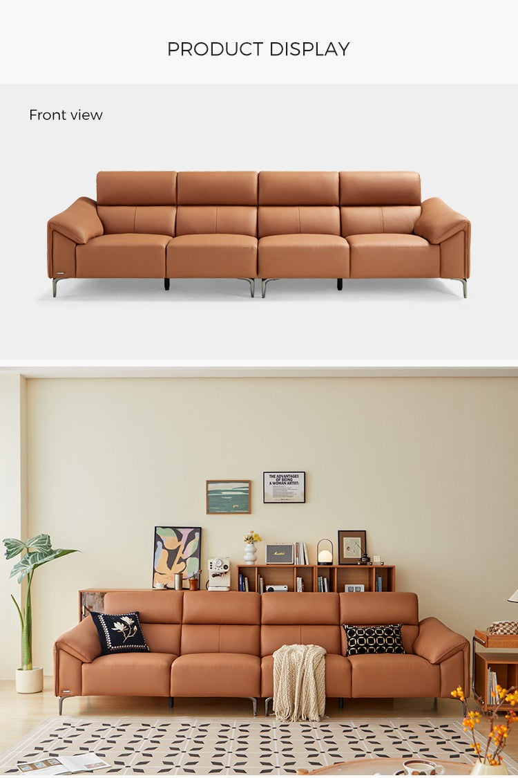 Orange Color Leather Living Room Sofa with Metal Feet