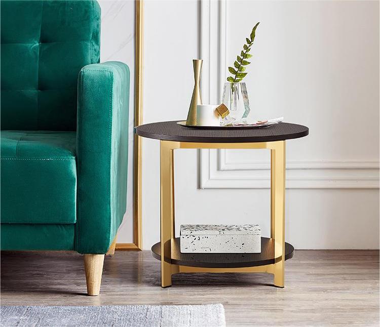 Modern Round Side Table Set with Marble Tops and Sleek Metal Frames