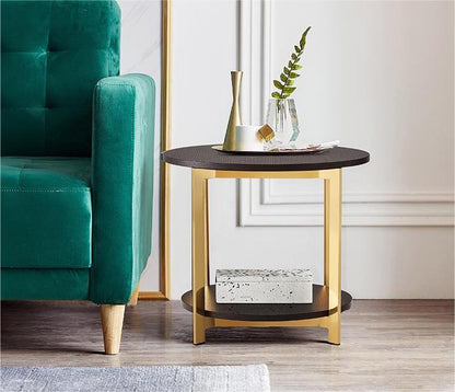 Modern Round Side Table Set with Marble Tops and Sleek Metal Frames