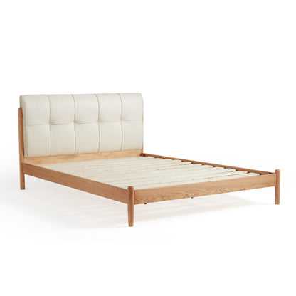 Queen Size Solid Wood Bed with Leather with Modern Elegance