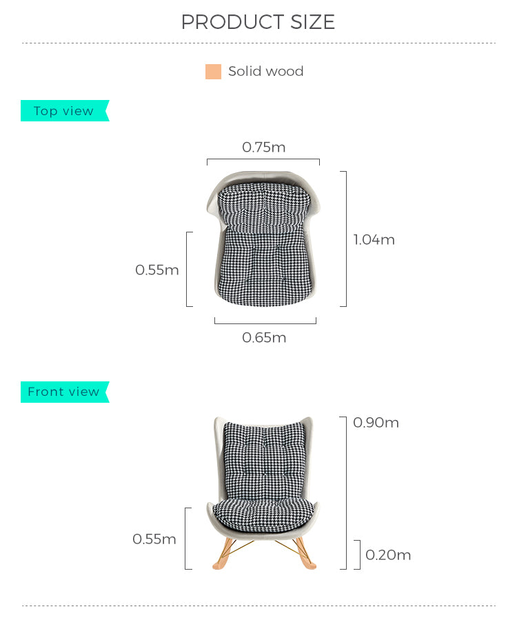 现代风格椅子簇绒软垫摇椅，带皮革空气