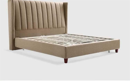 American Style Tall Headboard Fabric Platform Bed Frame with Wood Feet