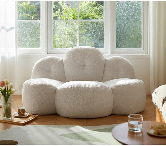 Modern Soft Beige Fabric Bean Bag Sofa with Plush Comfort