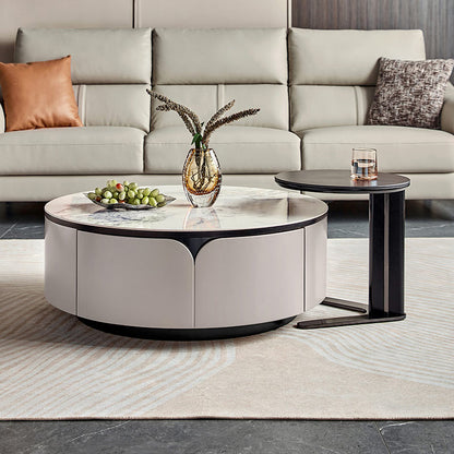 Modern Round Designed Sleek Nesting Coffee Table with Drawers