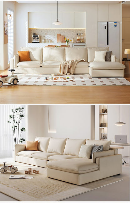 北欧风格米色L型真皮沙发