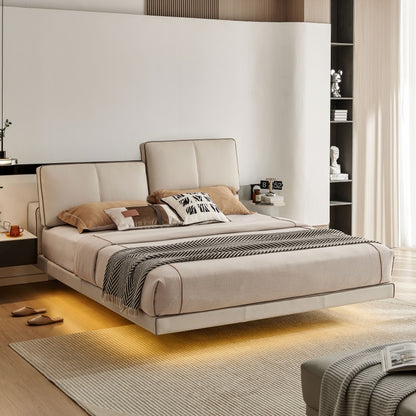 Modern Style Contemporary Suspended Bed with Leather