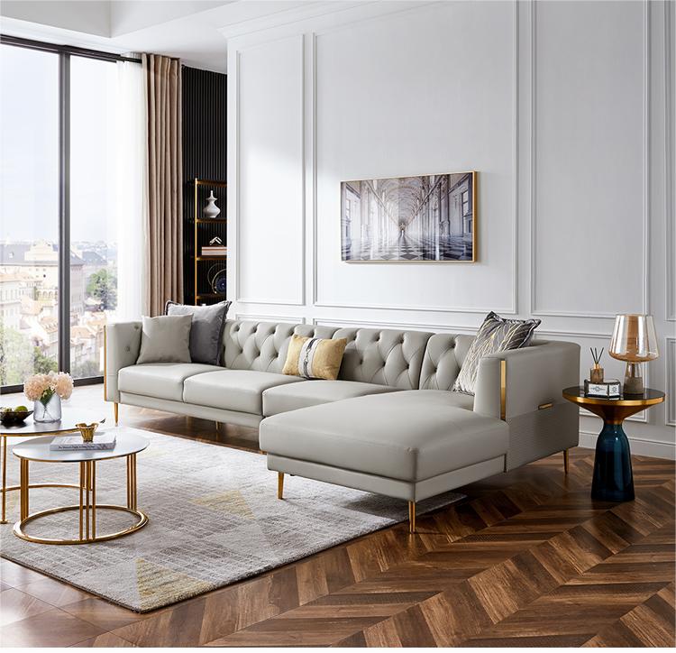 蓝色现代组合沙发L型客厅沙发