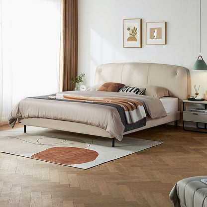 Modern Leather Bed with Robust Headrest for Bedroom Elegance