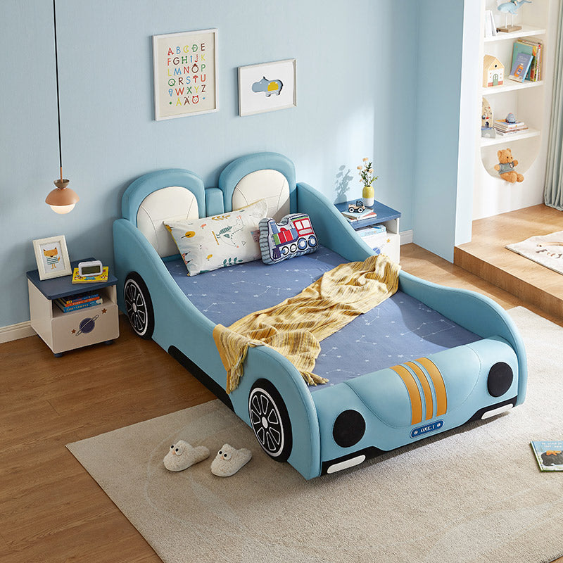 Modern Children Single Car Bed with Wooden Accents