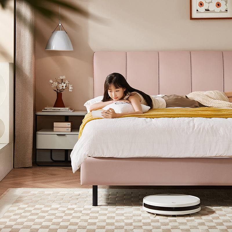 粉色平台床人造皮革软垫床头板