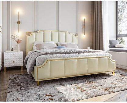 Premium Upholstered Leather Bed Frame Mattress Leather Headboard