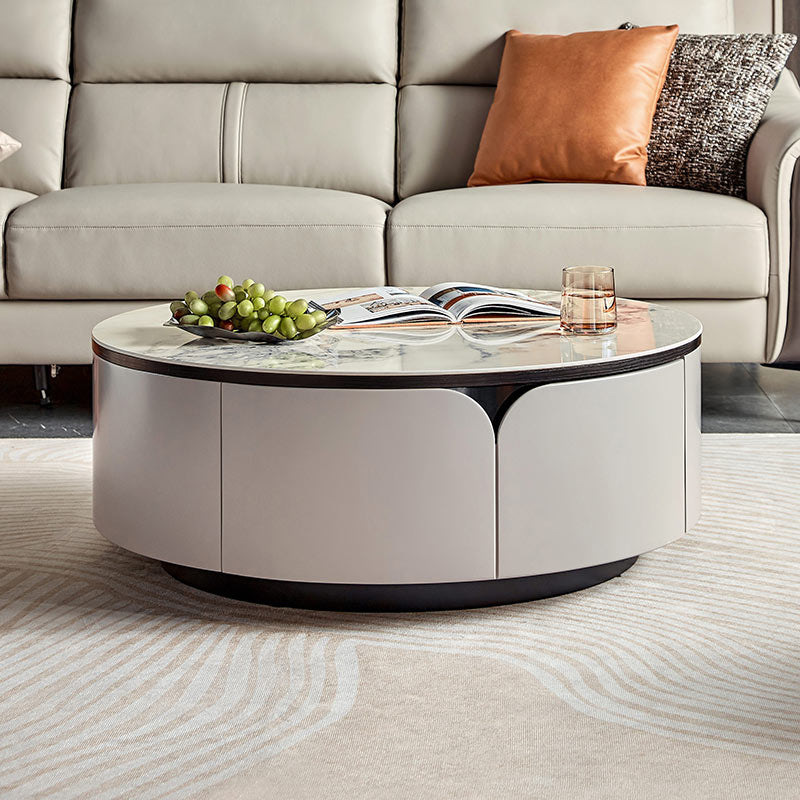 Modern Round Designed Sleek Nesting Coffee Table with Drawers