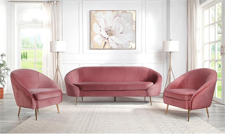 European Elegant Pink Velvet Modern Corner Sofa Set Furniture
