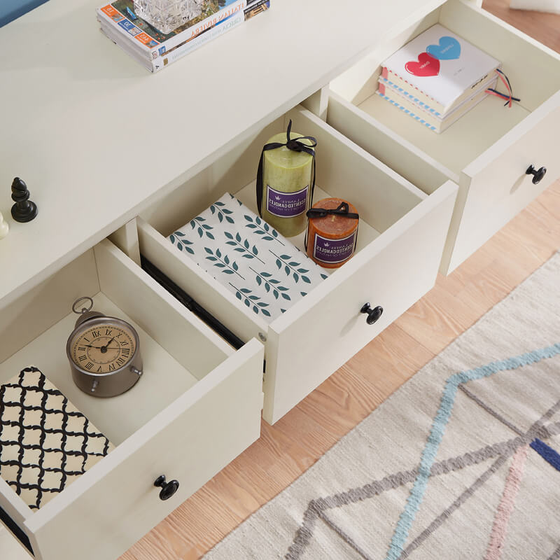 Linsy White Modern Wood Sideboard with Drawers Cabinet