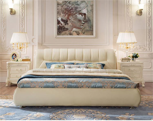 Upholstered Platform Leather Bed Frame with Stylish Headboard
