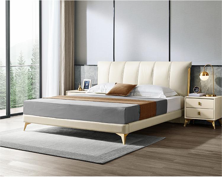 Mid-Century Gold and White Bed Frame with Solid Upholstered Bed