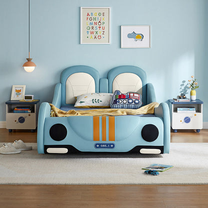 Modern Children Single Car Bed with Wooden Accents