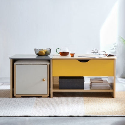 储物木质现代客厅方形白色升降桌