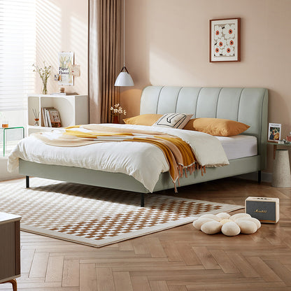粉色平台床人造皮革软垫床头板