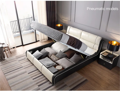 Modern Luxury Black Brown Wood Leather Double King Bed