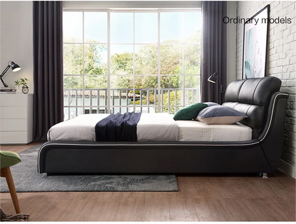Modern Luxury Black Brown Wood Leather Double King Bed