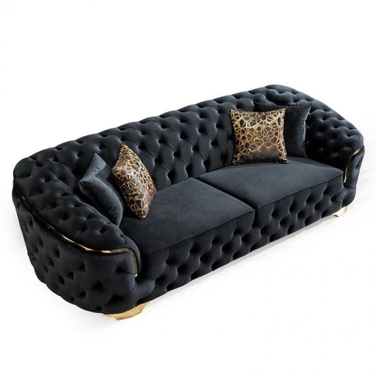 European style Black and Gold Button-Tufted Chesterfield Style Sofa
