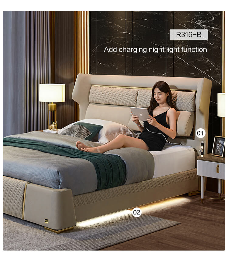 Modern Leather Upholstered Platform Bed Frame with Adjustable Bed Base