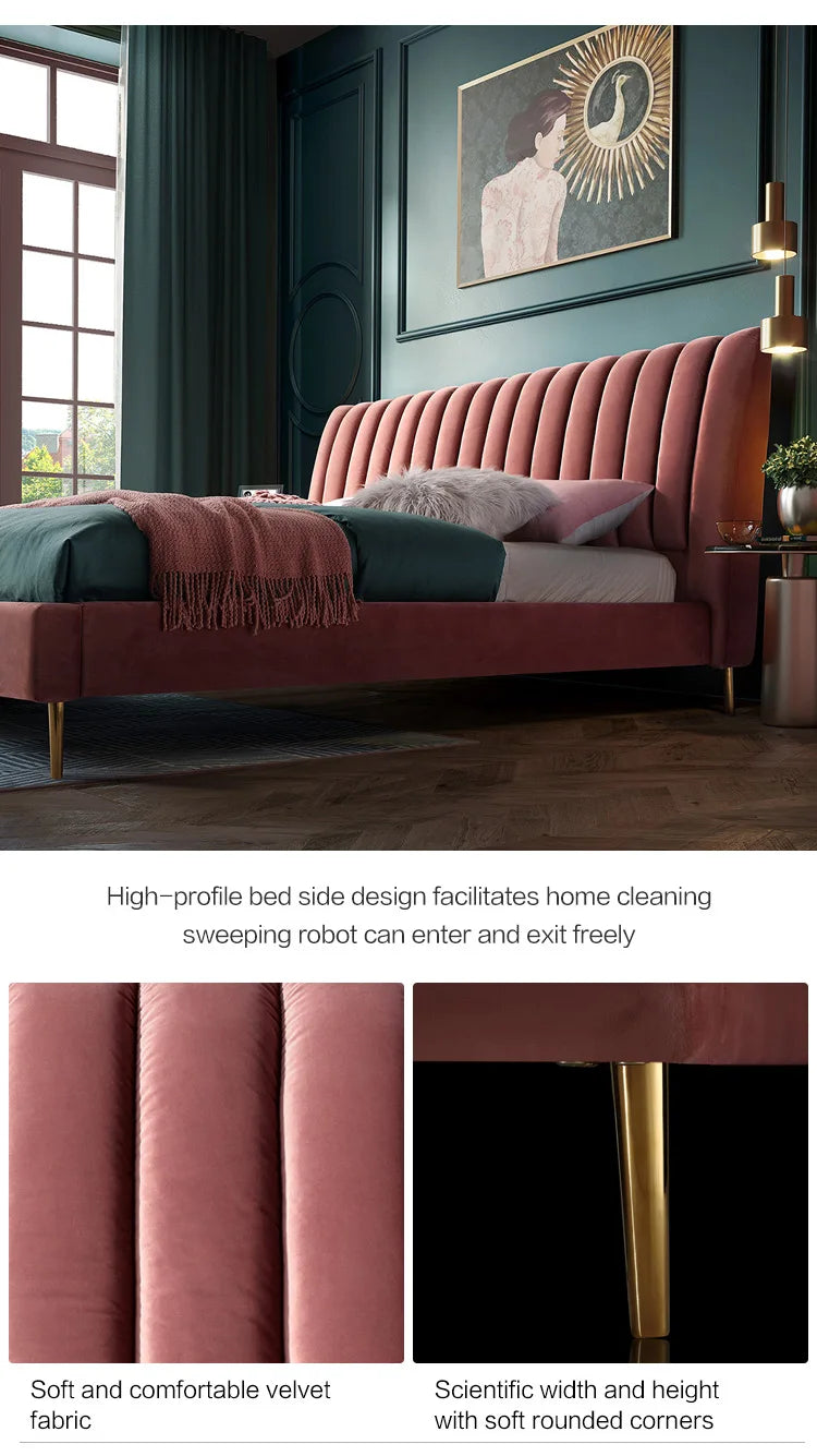 Velvet Ribbed Tufted Headboard Bed-a Masterpiece of Comfort