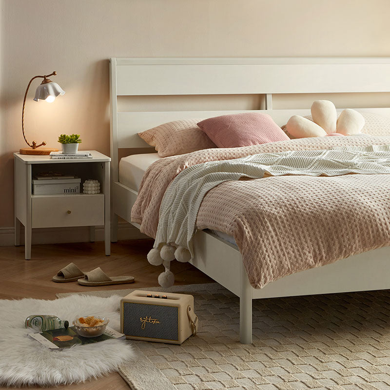 Stylish Nordic-inspired White King Size Bed with Wooden Accents