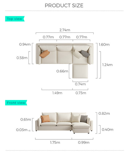 រចនាបថ Nordic Beige ពណ៌ L-Shape Leather Sofa