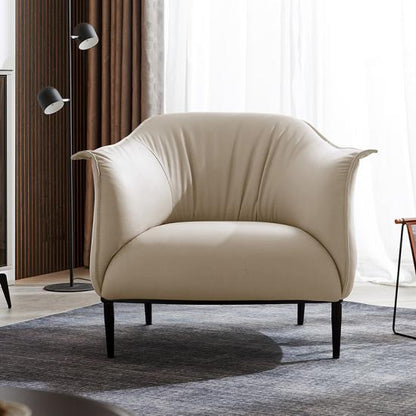 Wide Barrel Leather Chair with Sleek Design and Plush Relaxation